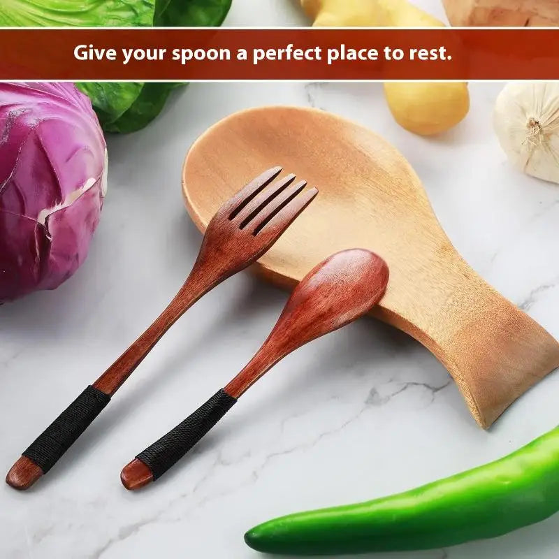 Wooden Spoon Rack Household Commercial Tray Holder Pad Cooking Qme