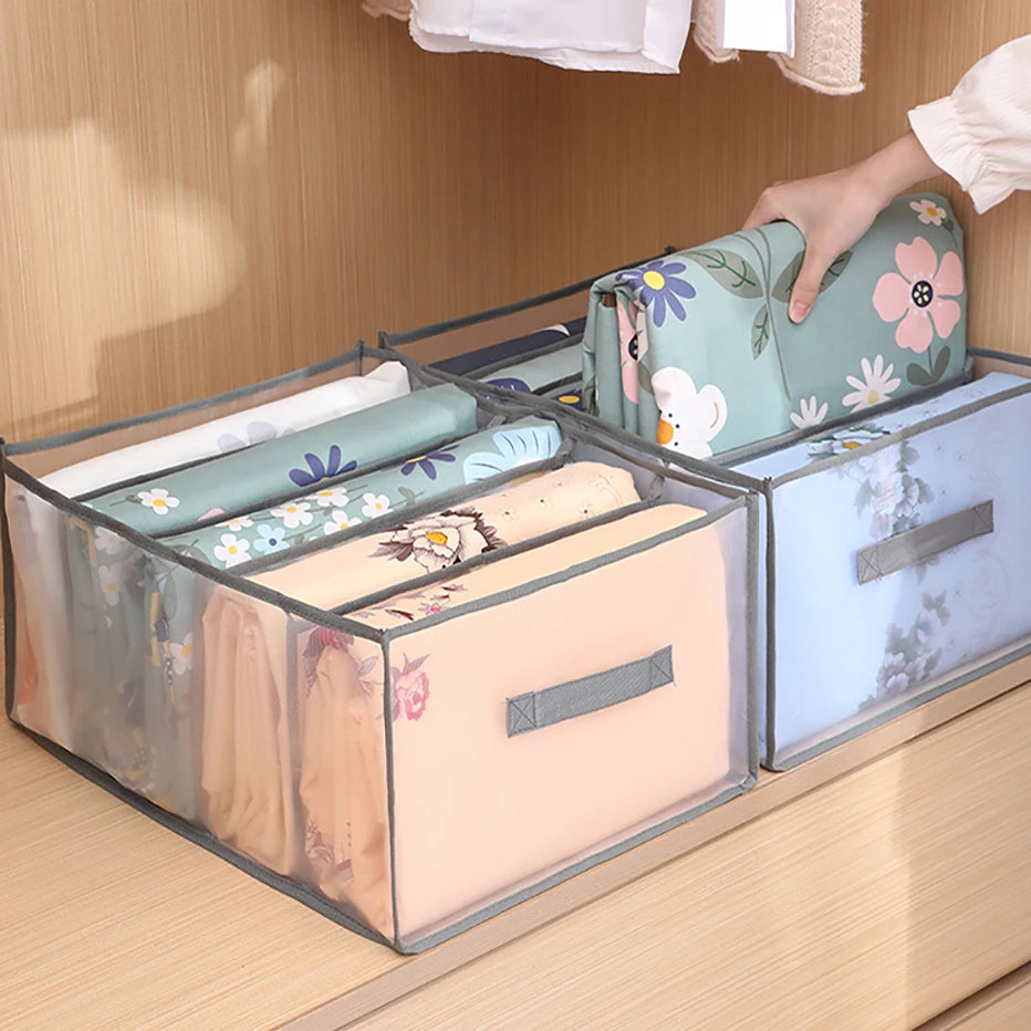 Large Capacity Quilt Cover Storage 5 Grids Bed Sheet Down Jacket Bath Towel Organizer Mesh Compartment Space Save Storage Box Qme