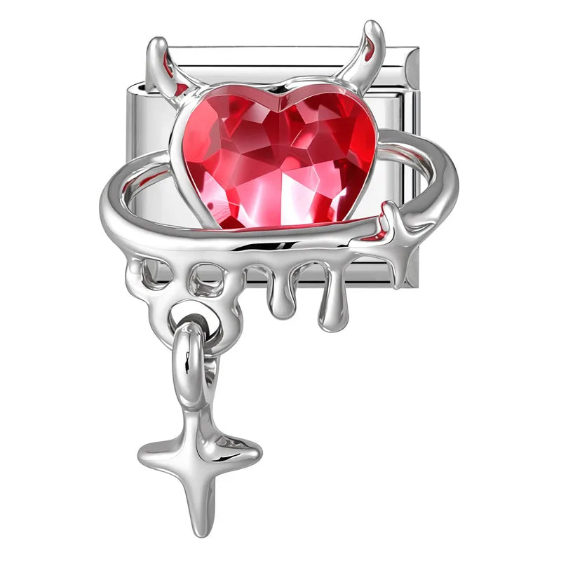 Shiny Colorful Zircon Butterfly Heart Planet Italian Charm Links Fit 9mm Stainless Steel Bracelet Women Jewelry DIY Making Gifts Qme S 2