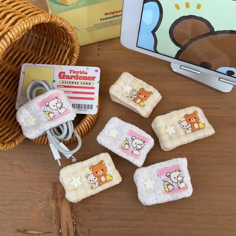 Cartoon Rilakkuma‌/Mashumaro Data Cable Storage Portable Charging Cable Fixed Organizer Portable Storage Tool Qme
