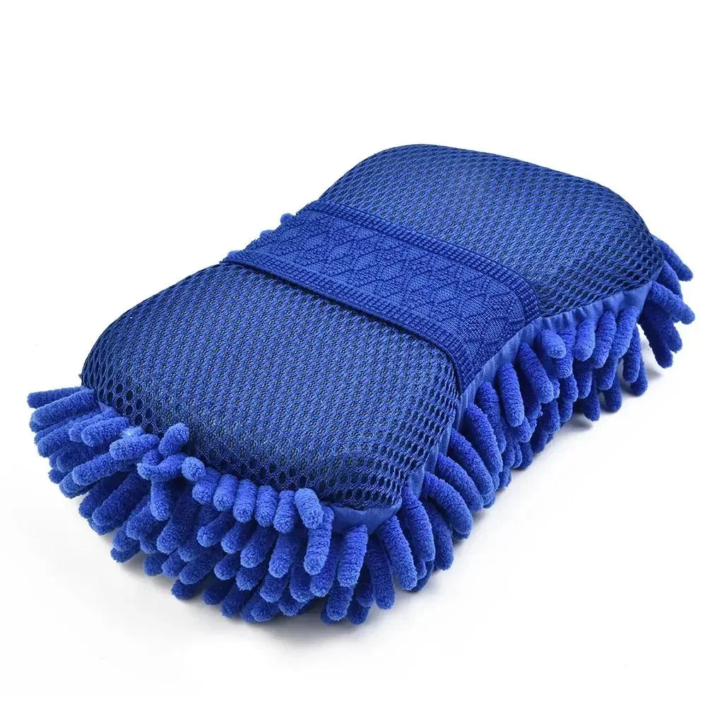 1pc Blue Microfiber Chenille Car Wash Sponge | Care Washing Brush Pad, Auto Washing Towel Gloves Styling Accessories Qme