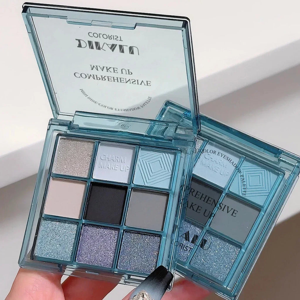 Punk Blue Eyeshadow Palette 9 Colors Matte Smoky Black Eye Shadow Shimmer Palette Glitter Nude Cosmetics Pearlescent Eye Makeup Qme