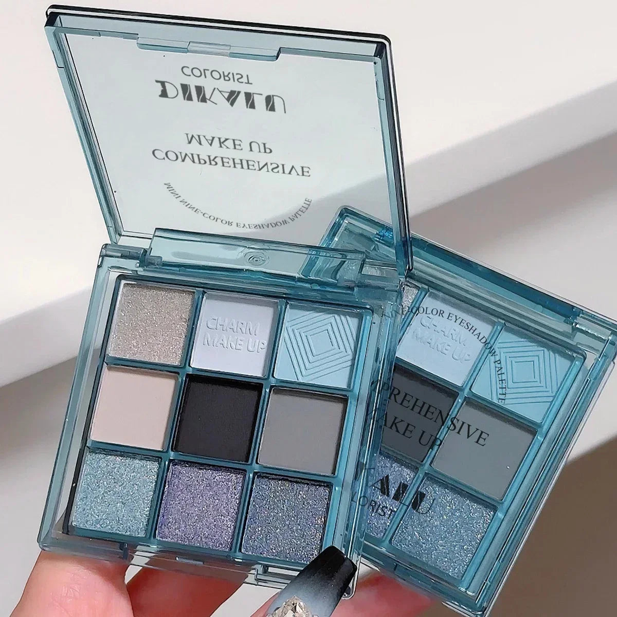 Punk Blue Eyeshadow Palette 9 Colors Matte Smoky Black Eye Shadow Shimmer Palette Glitter Nude Cosmetics Pearlescent Eye Makeup Qme