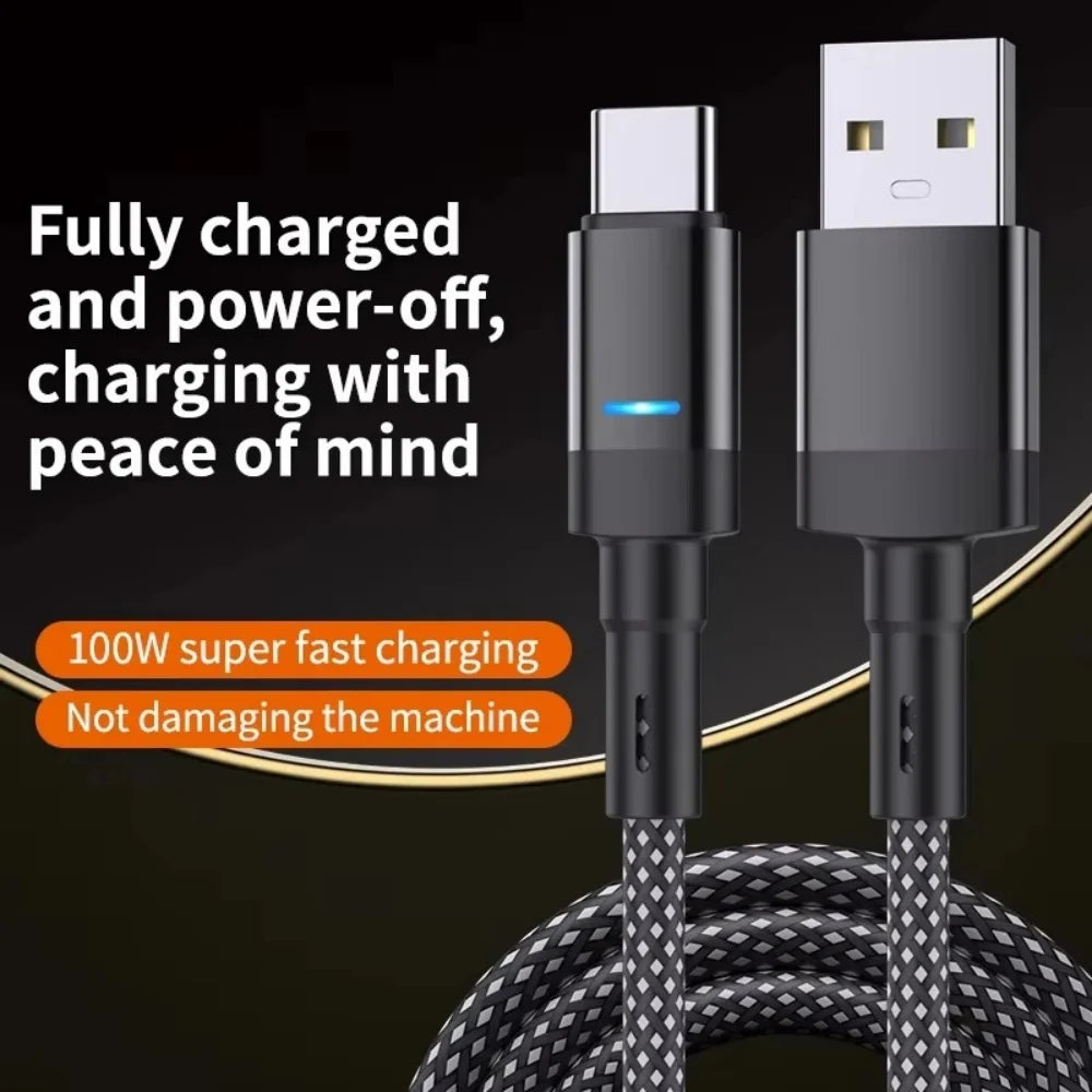 100W Quick Charging Data Line Type C Nylon Braided Cable Cord For Samsung Xiaomi Huawei 1M/1.5M/2M Quike Data Transmission Cable Qme