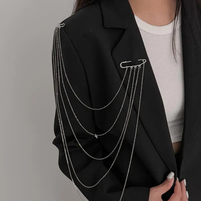 Elegant Multi-layer Crystal Bead Brooch - Creative Multi-functional Chain Pin for Fashion Clothing, Stylish Jewelry Accessory Qme B