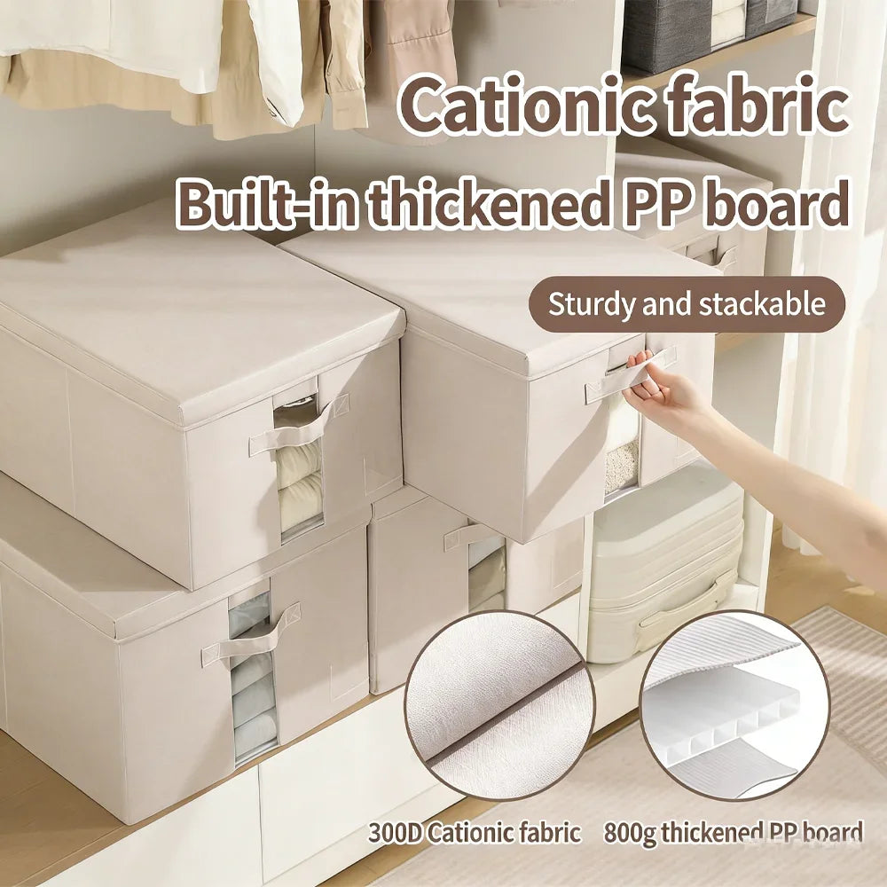 Foldable Storage Box Portable Home Storage Bag Household Cationic Fabric Large Capacity Clothes Organizer for Wardrobe Closet Qme