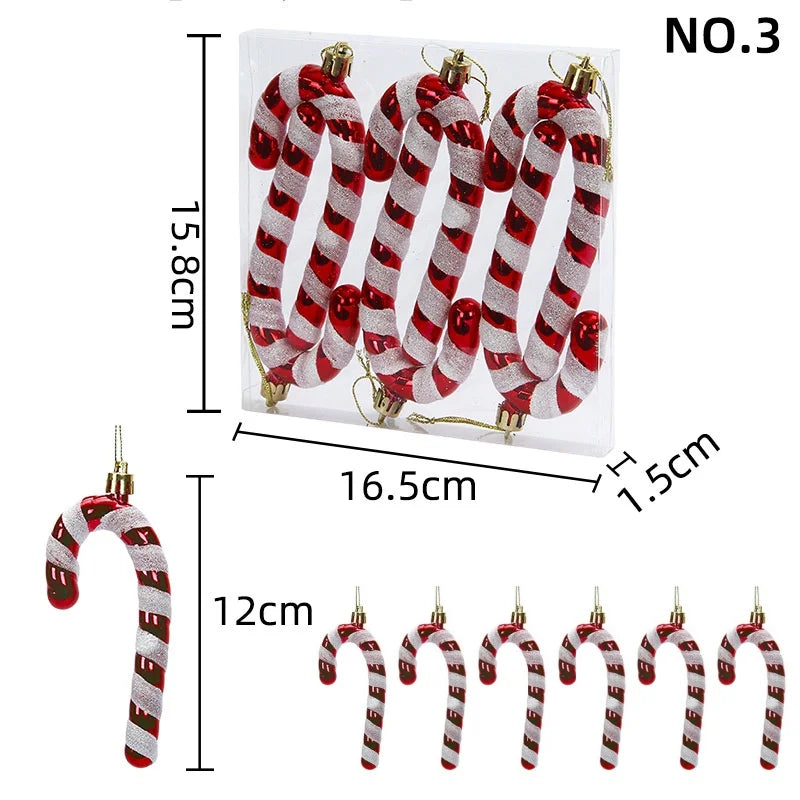 6PCS Christmas Tree Decorations Lollipops Pine Cones Candy Canes Christmas Decoration Pendants Christmas Decorations for Home Qme Set 3