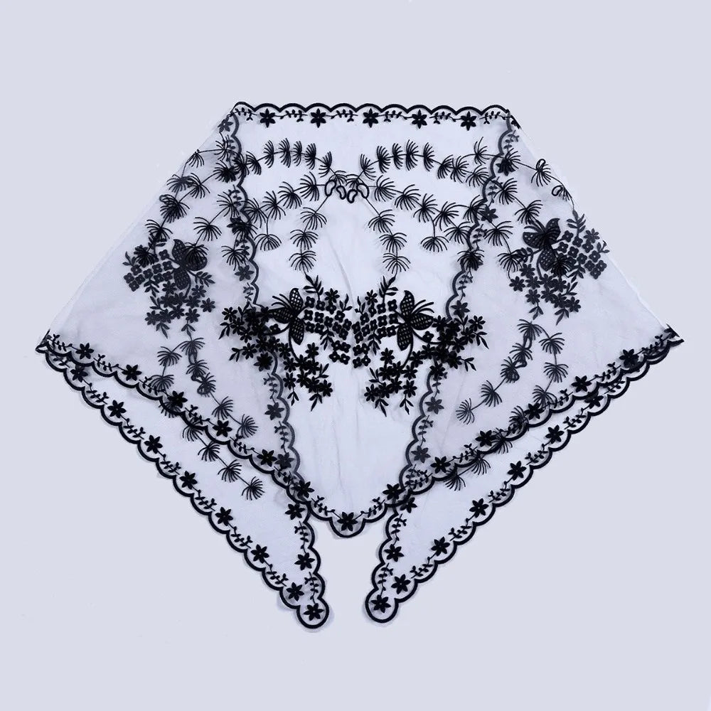 Lace Polka Dot Triangle Shawl Lightweight Breathable Head Scarf Qme White Black