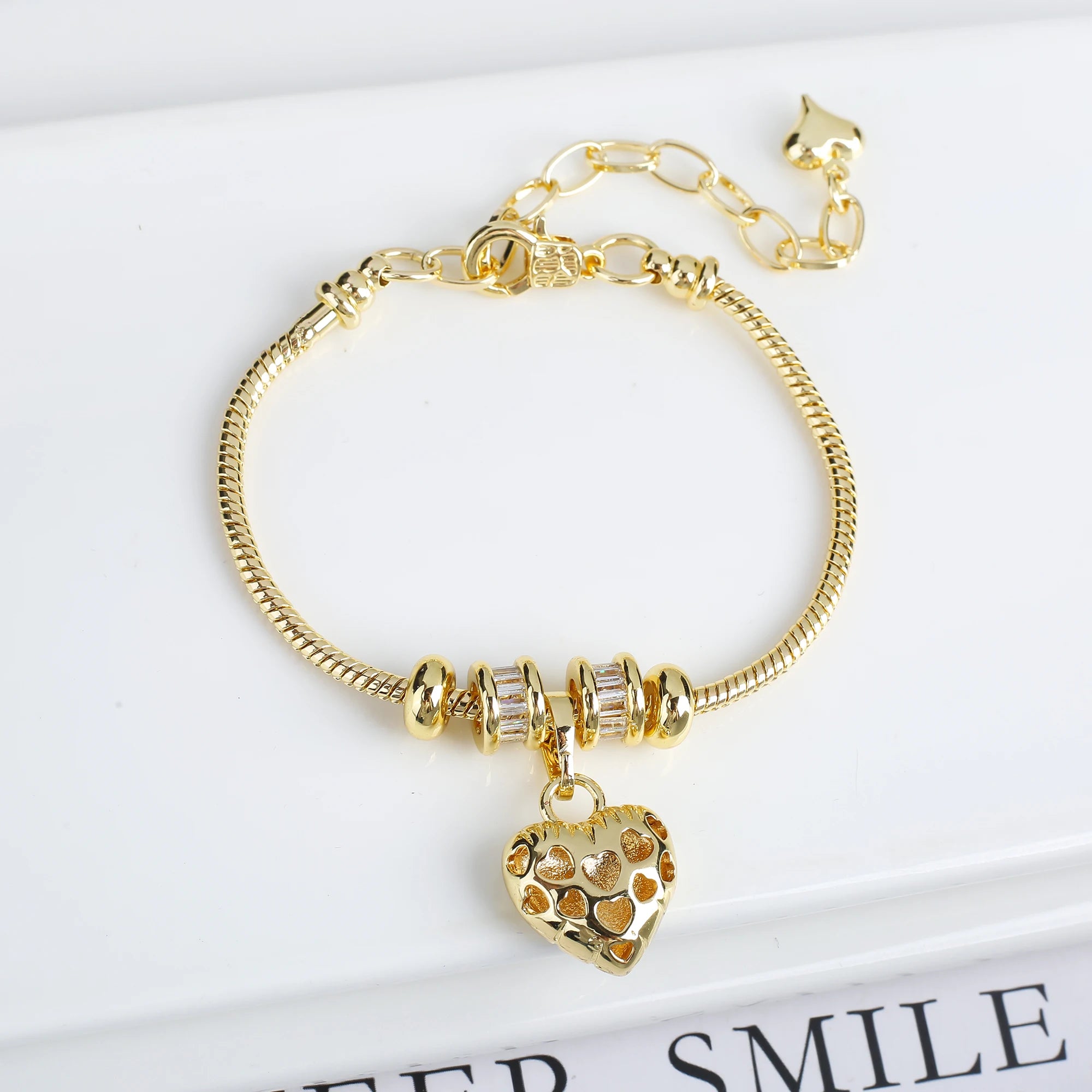 Adjustable Zirconia Geometric Character Heart Shape Snake Chain Bracelet Fashion For Woman Girl Holiday Birthday Jewelry Gift Qme 9