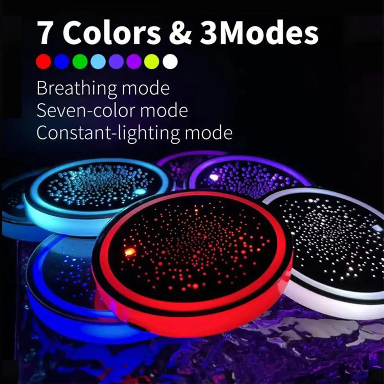 LED Cup Holder 7 Color Changing Decoration Pad Accessories Led Car Coasters for Truck Vehicles Automotive Indoor Interior Qme