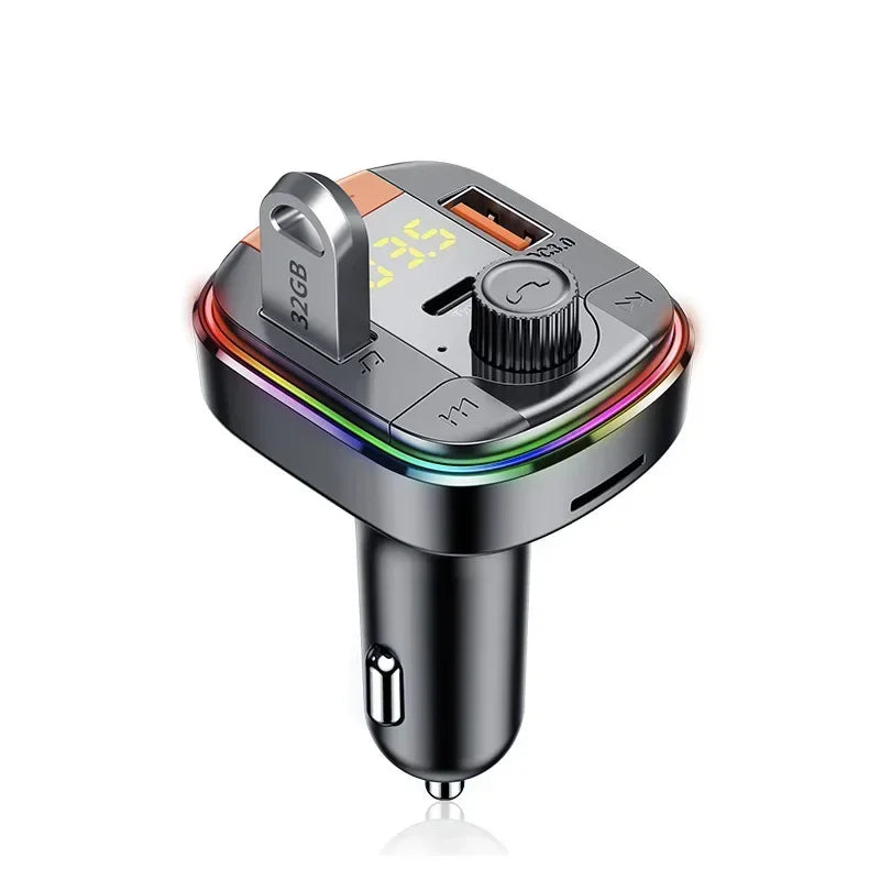Dual USB PD18W+QC3.0 Fast Charger, One Key Bass, Handsfree U Disk Music Play, Bluetooth 5.0 FM Transmitter Car MP3 Player Qme black