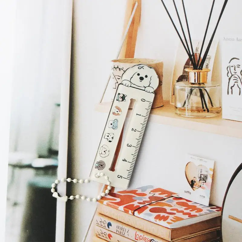 Cute Cartoon Animal Cat Dog Ruler Mini Portable Stationery Pendant Qme A6