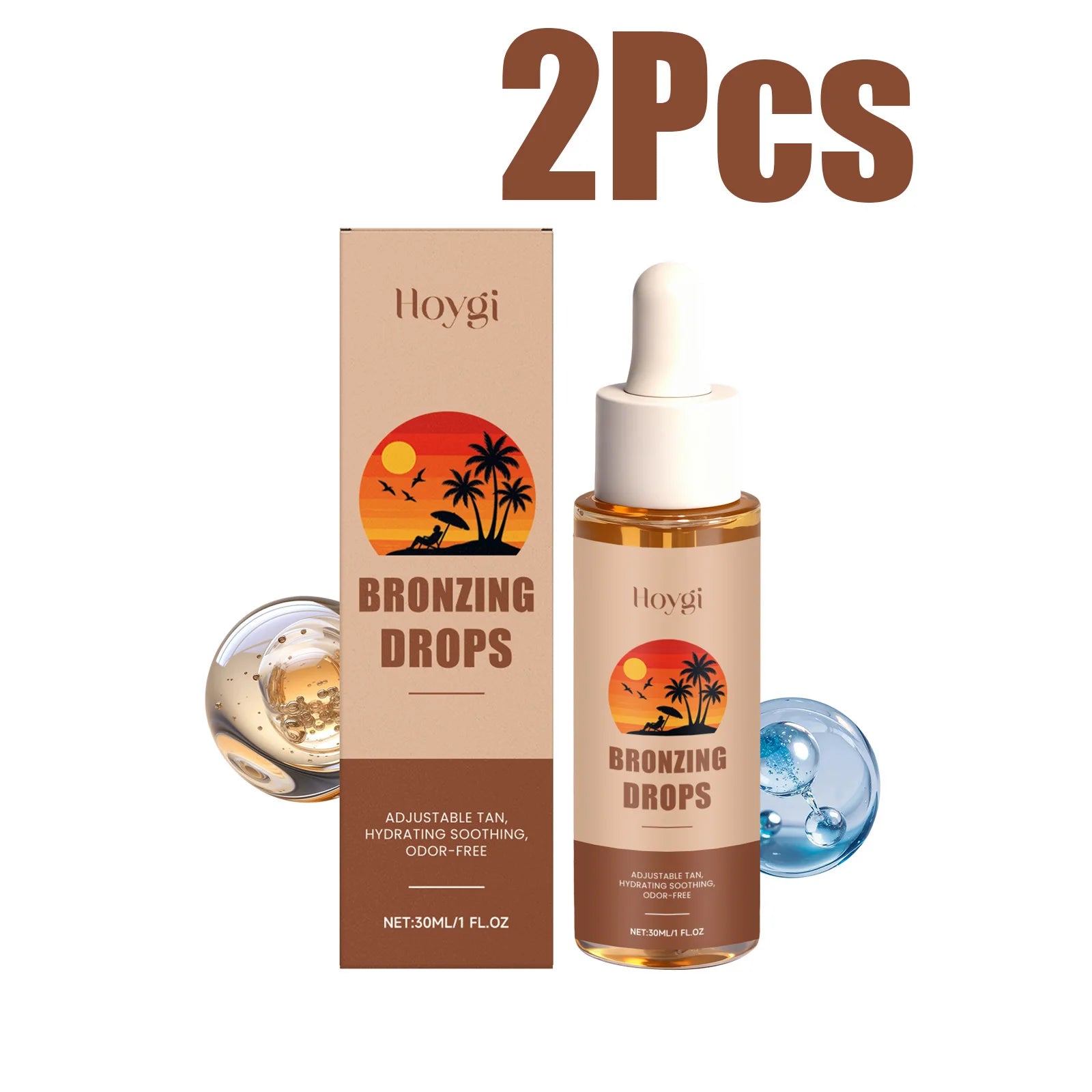 Sunless Tanning Drops Bronzing Drops for Face Gradual Natural-Looking Tan Mixable with Moisturizer Hydrating & Nourishing Vegan Qme 2 x 30ml Boxed