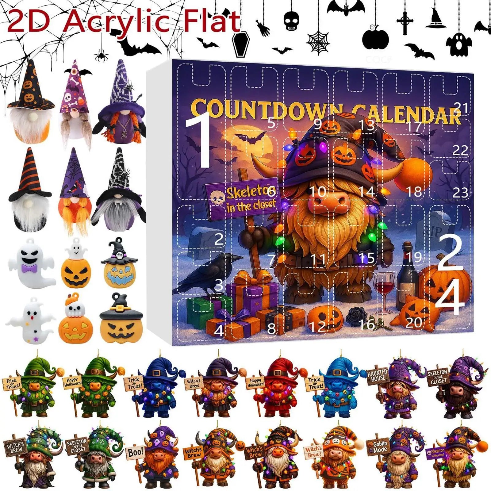 Gnome Countdown Calendar 24-Day Ornament Halloween Collectible 2D Qme