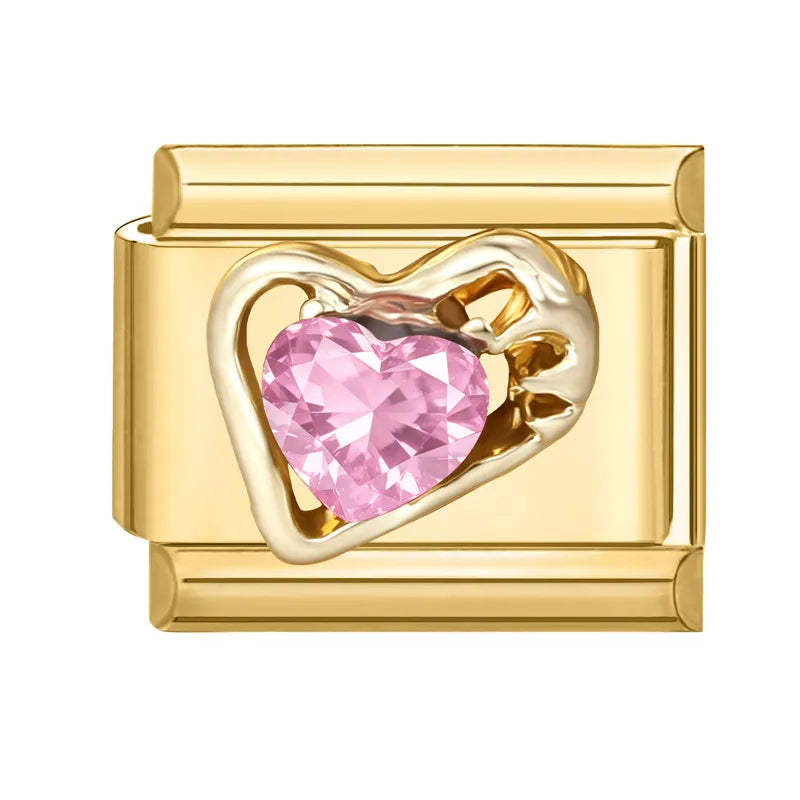 2026 Fashion Unique Colorful Luxury Gems Zircon Gold Color Italian Charm Links Fit 9MM Stainless Steel Bracelet DIY Making Gifts Qme Style 1