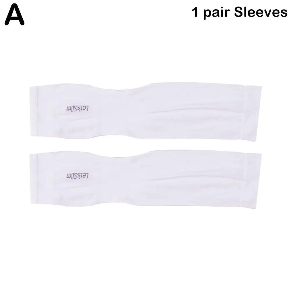 Summer Cooling Arm Sleeves Cover Outdoor Cycling Sports Running Qme white