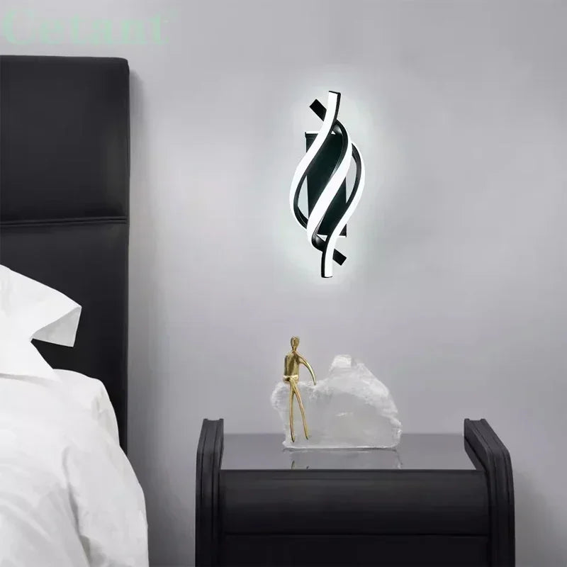 Modern LED Wall Lamp Home Decoration Line Bedroom Bedside Corridor Living Room Backgroud Black White Lighting Lustre Wall Sconc Qme