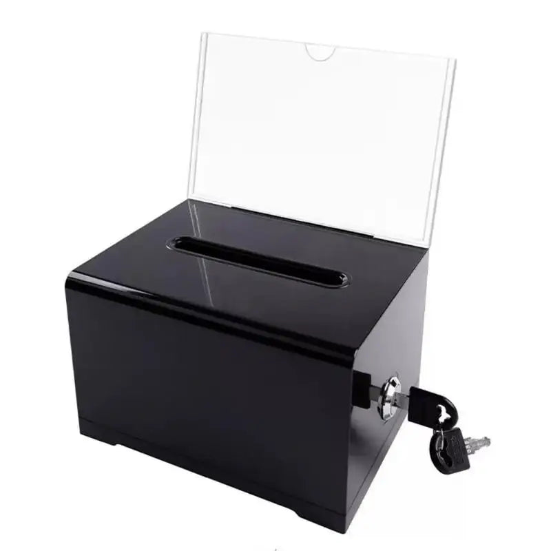 Plastic Container With Lock And Sign Holder Suggestion Box Acrylic Solid Ballot Box Durable Tip Jar Voting Qme B