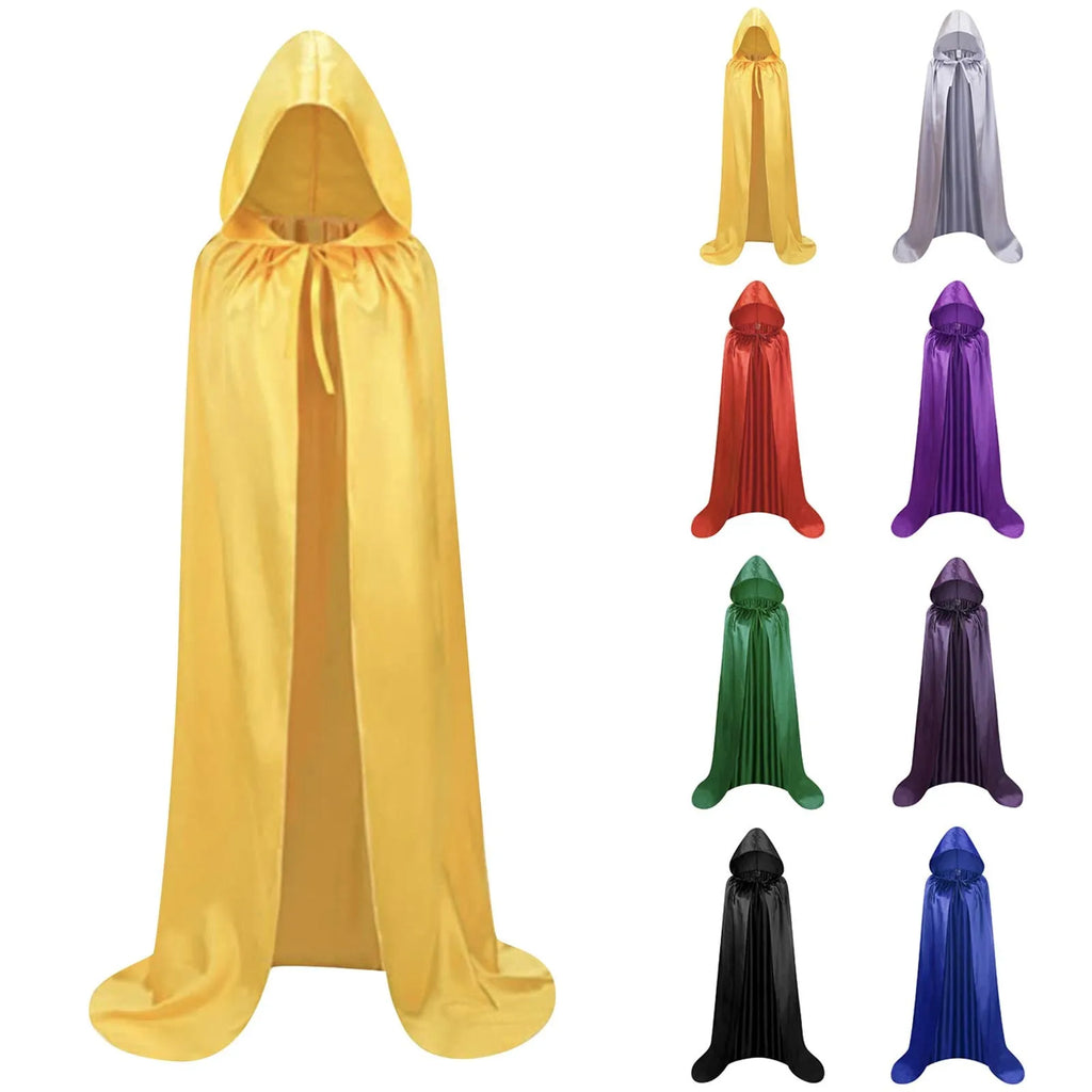 Medieval Wizard Vampire Solid Color Cloak Cosplay Costume Witch Hooded Cloak Carnival Party Dress Up Cape for Adult and Kid Qme