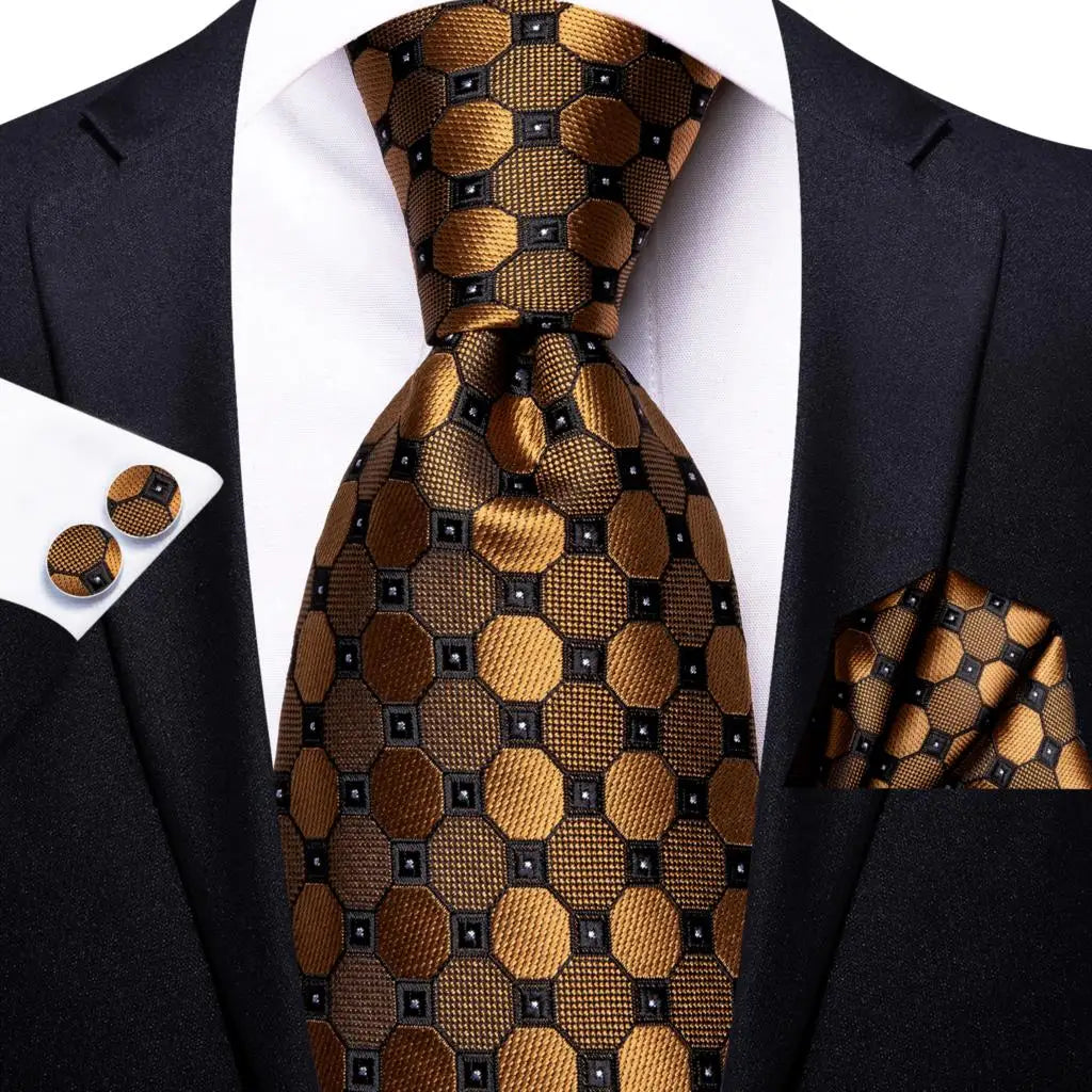 Hi-tie Psialey Black Gold Silk Elegant Tie Men Groom Wedding Necktie Qme SN-3398