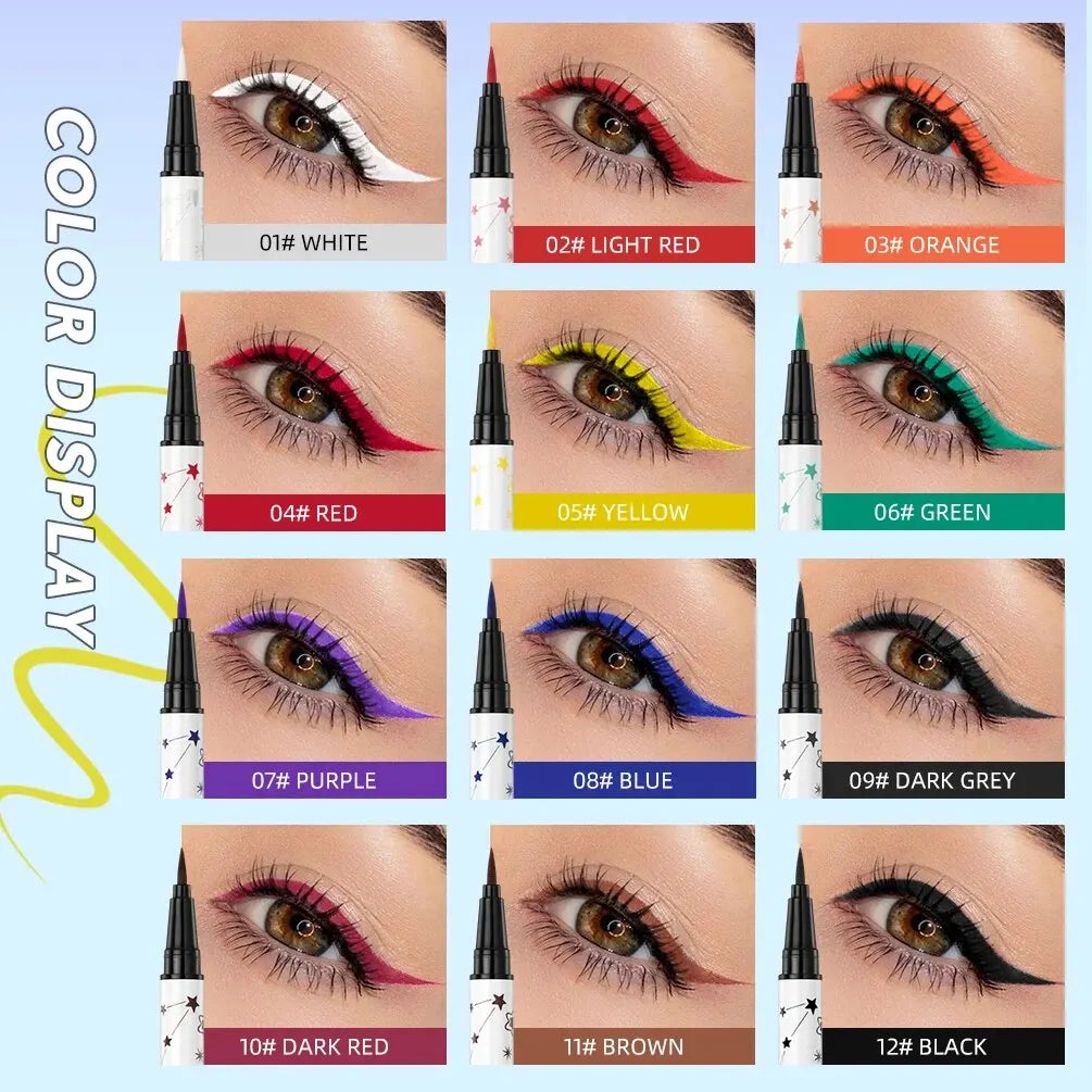 QIBEST Eyeliner Liquid Waterproof Matte Liquid Eyeliner Pen Long Lasting Green Yellow Purple Blue White Eye Liner Pens Cosmetics Qme
