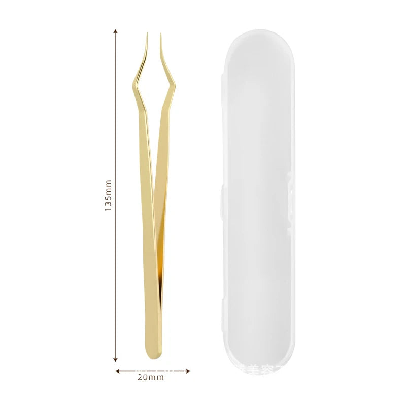 Lash Extension Tweezers Anti Slip Stainless Steel Curved Tip Straight Qme Gold China Mainland