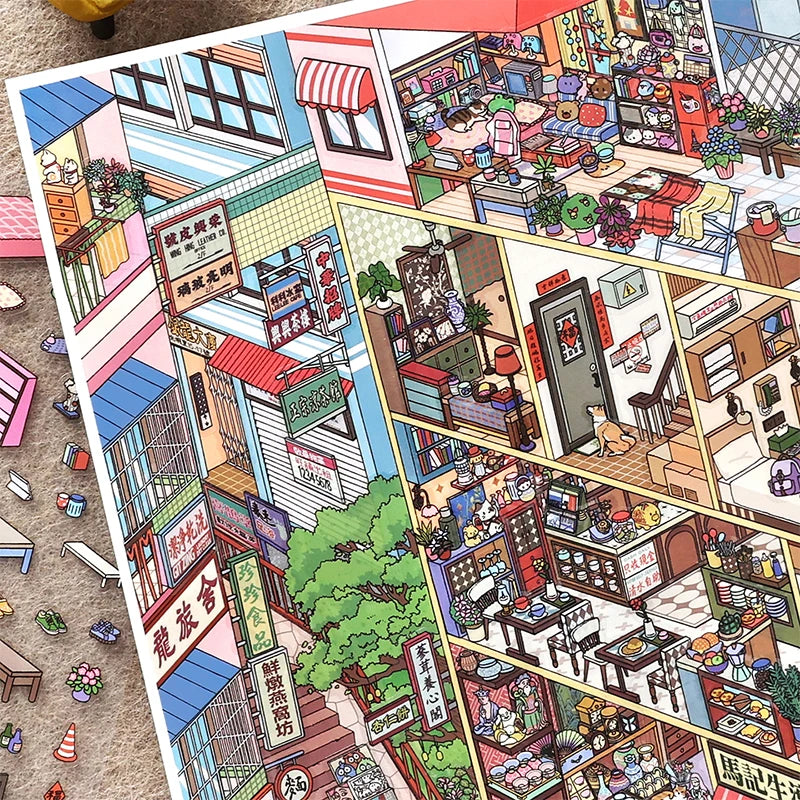 Oversized Street Scene Stickers, 3D Greeting Card DIY, High-Value Stationery Gift, Perfect for Leisure Time & Art Collection Qme