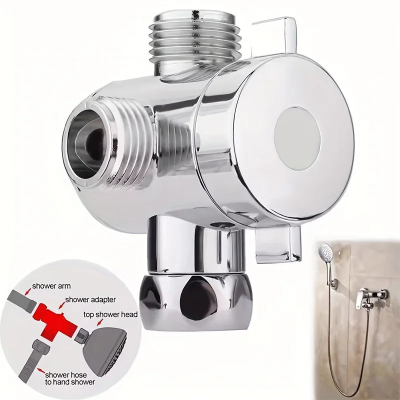American ABS Water Splitter - Silvery, Bathroom Three-Way Faucet Adapter with Shower Arm and Spray Head Connector Qme