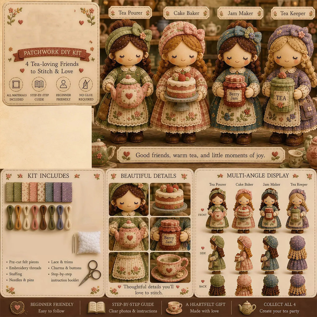 New Beautiful Girls Patchwork DIY Kit Handmade Felt Doll Sewing Craft for Beginner Includes All Materials Unique Gift Qme A One Size
