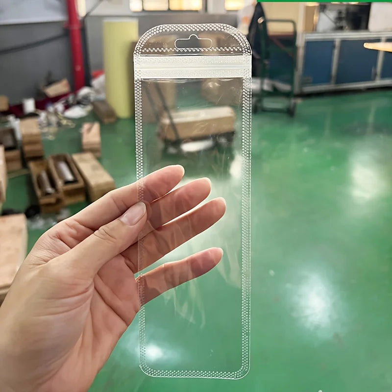 100pcs Self Sealing Bag With Hanging Hole, Reusable Zipper Storage Lock, Plastic Hanging Bag For Packaging Jewelry Decoration Qme