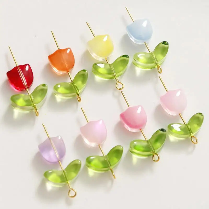 DIY Lampwork Beads 30Pcs Multicolor Glass Flower Beads for Jewelry Making Handmade Accessories Supplies Qme