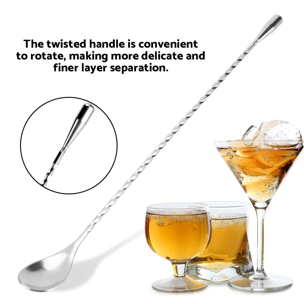 Stainless Steel Bar Spoon Long Handle Cocktail Mixing Spoon Twisted Drink Stirrer Tool for Wine Coffee Tea Beverage Mixing Qme