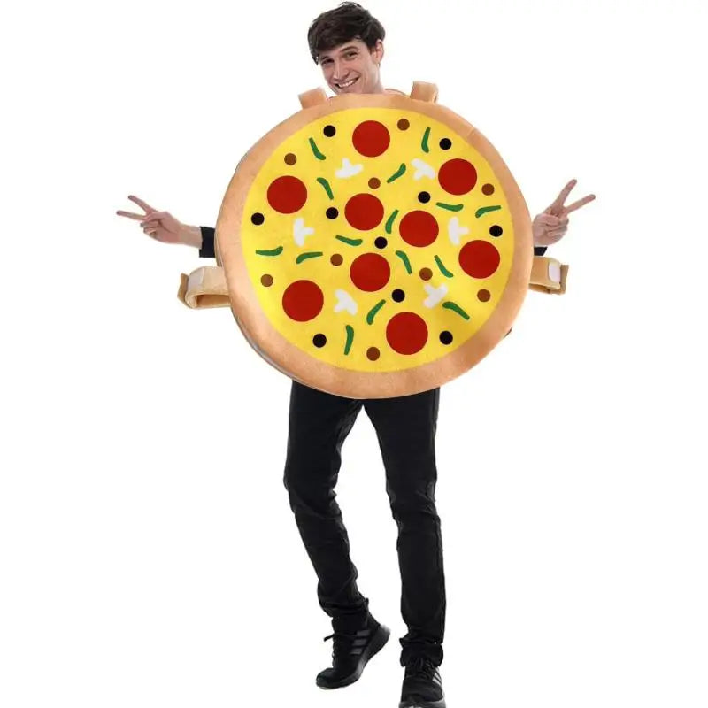 1Set Adult Stage Performance Costume Cap Outfits Kids Pizza Cosplay Food Funny Clothing Overall Hat Halloween Party Fantasia Kit Qme