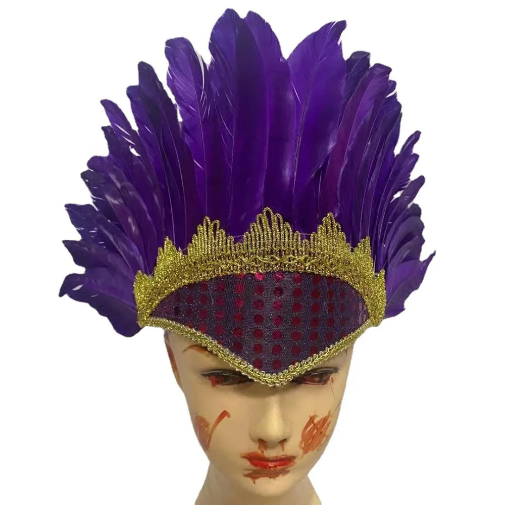 Fashion Adjustable Feather Headdress Head-mounted Colorful Chief Qme Purple