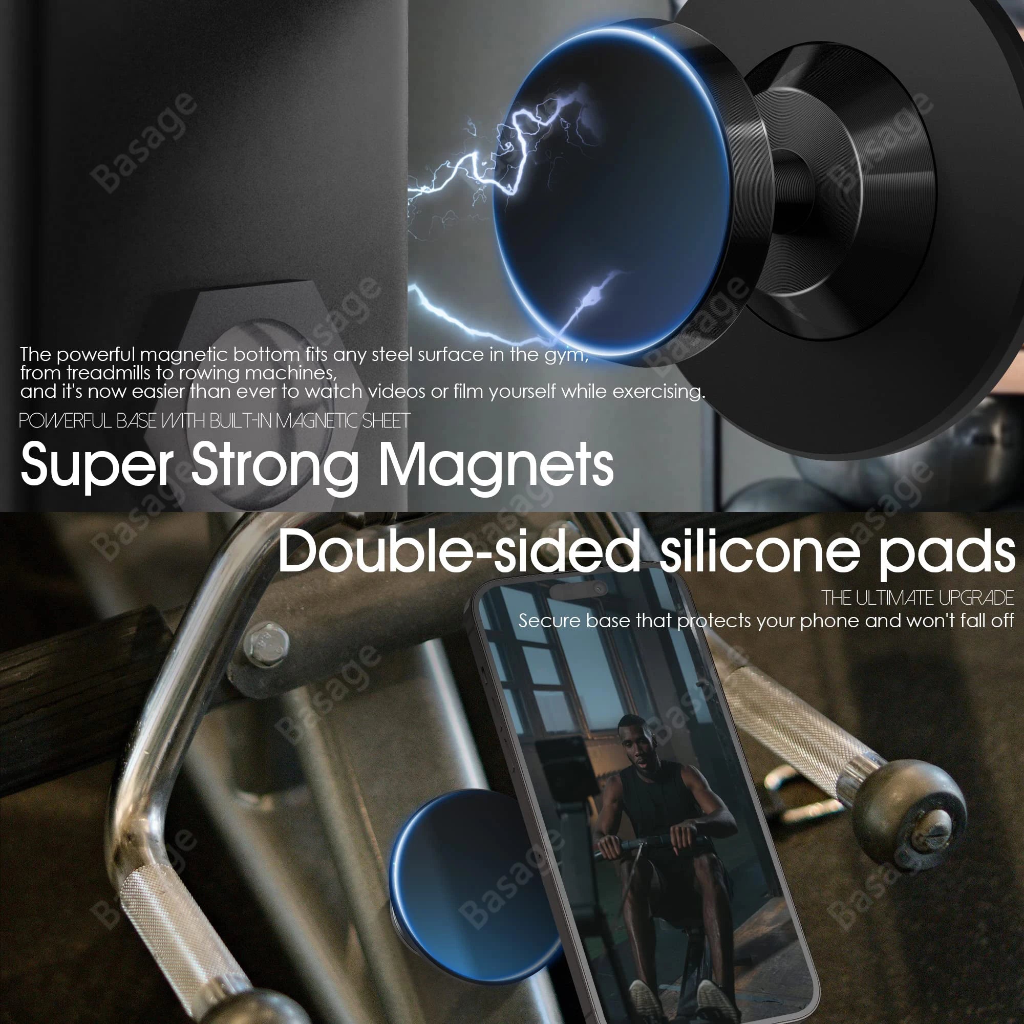Gym Mate Magnetic Phone Mount &Double-sided Magnetic Suction Phone Holder for MagSafe. Shoot Hands-Free Videos While Working Out Qme