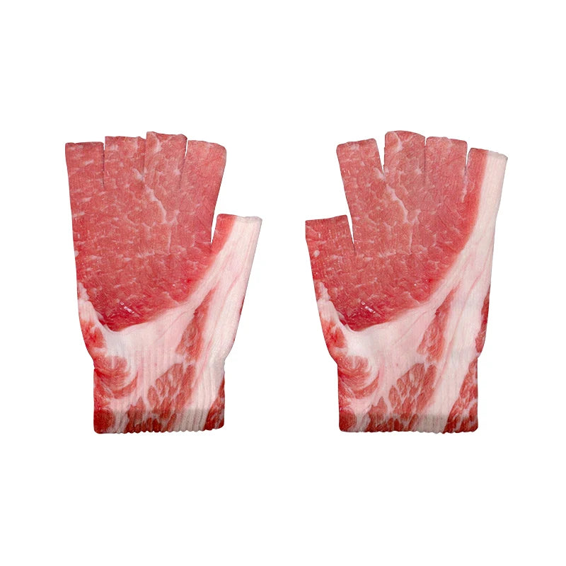 Meat Design Winter Autumn Men's Fun Pork Belly Pattern Gloves Women's Qme style12 One Size