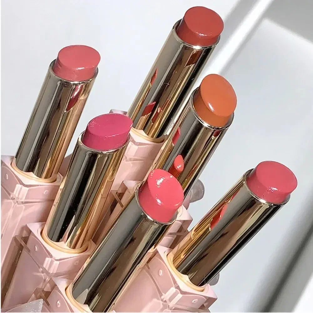 6 Colors Silky Glossy Lipstick Gege Bear Pump Lips Moisture Water Comfortable Ultra Sheen Non-Stick Cup Lip Balm Qme