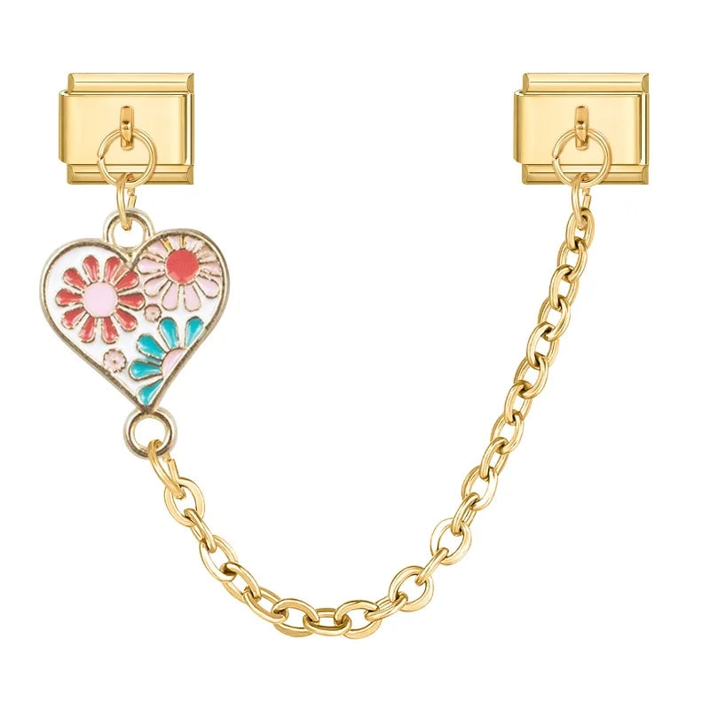 2025 New Heart Flowers Home Golden Women Fashion Chain Italian Charm Link Fit 9mm Bracelet Stainless Steel Making DIY Jewelry Qme Style 3