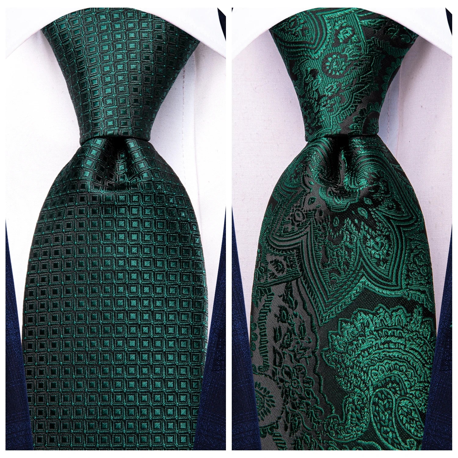 Hi-tie Paisley Dark Green Black Mens Elegant Necktie Handkerchief Qme