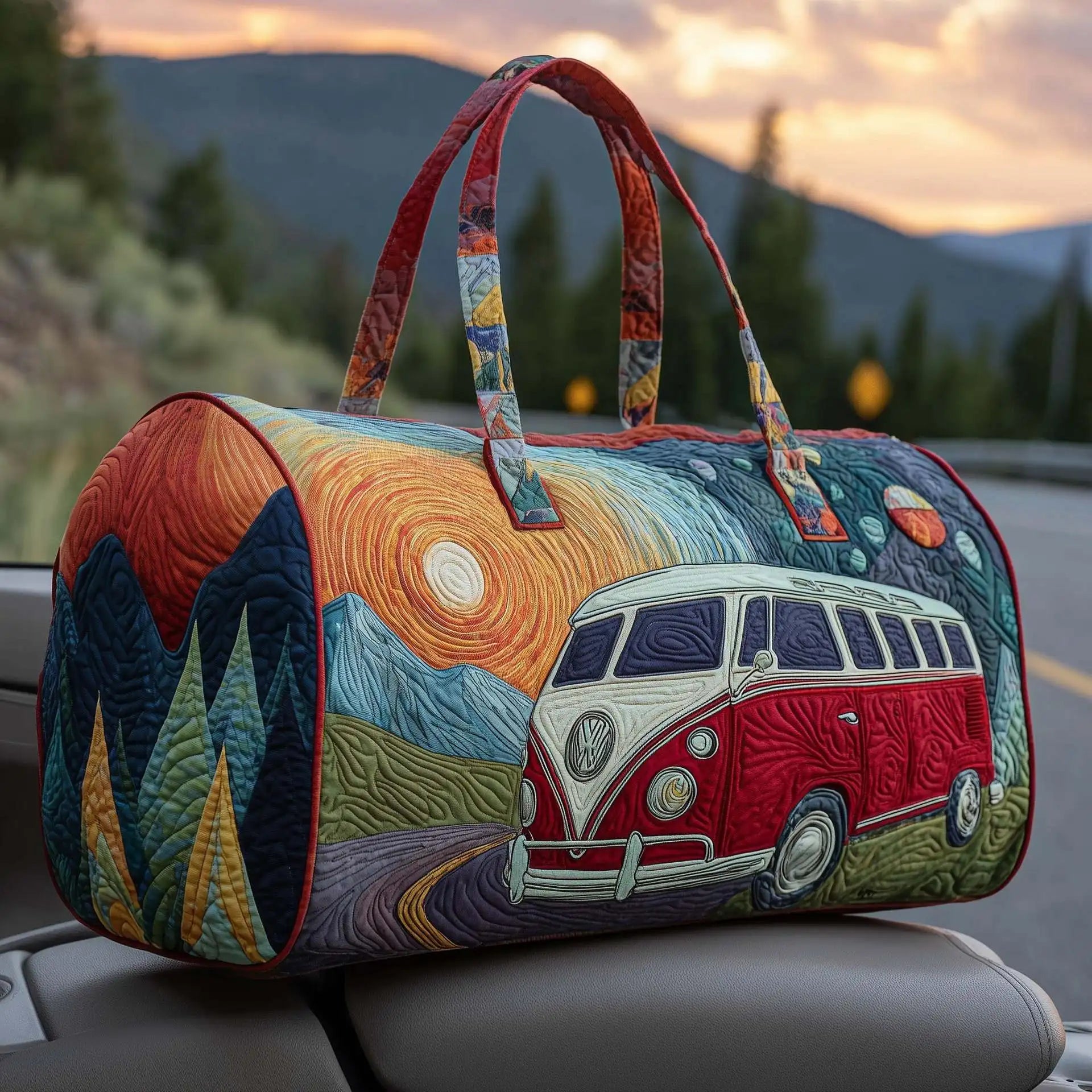 Women 3D Quilting Craft Travel Duffel Bag Fashion Sun Mountain Forest