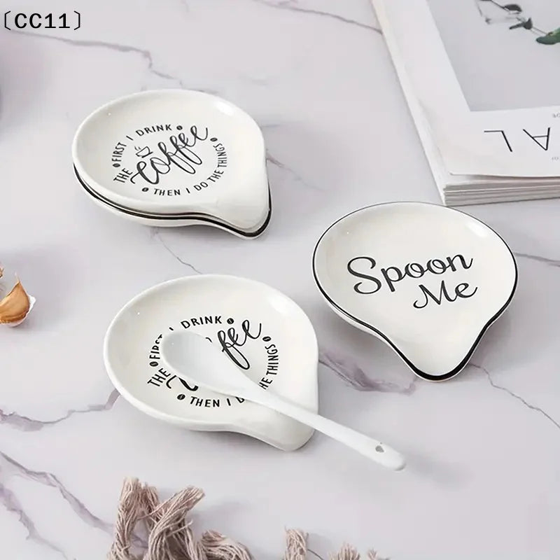 White Ceramic Versatile Spoon Holder Tray Perfect Coffee Soup Spoons Qme