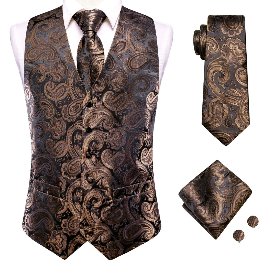 V-neck Waistcoat 4 Men Vest Tie Pocket Square Cufflinks Business Qme