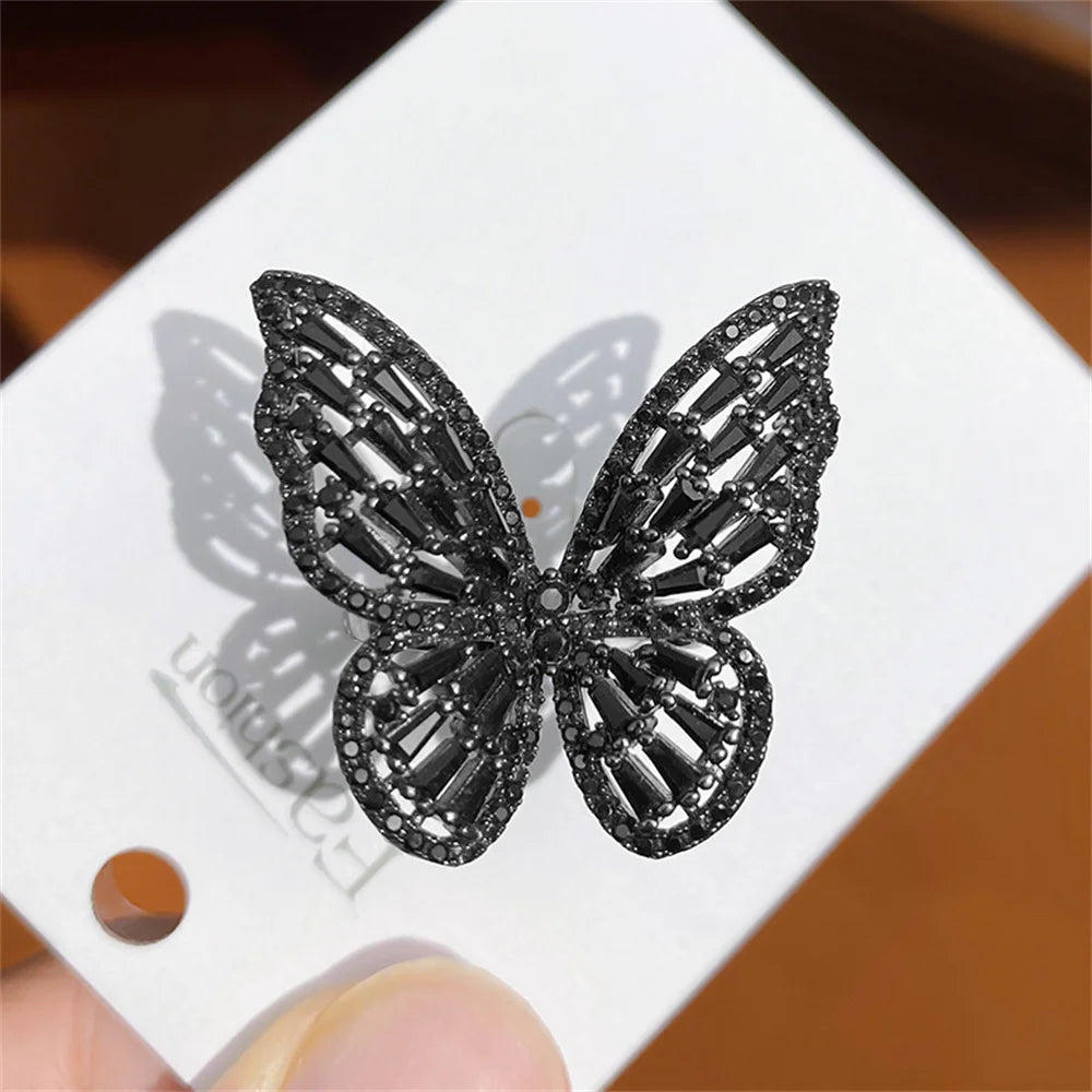 Personalized Colorful Butterfly Zircon Large Ring Adjustable Cute Luxury Shining Butterfly Ring Banquet Jewelry Qme hei