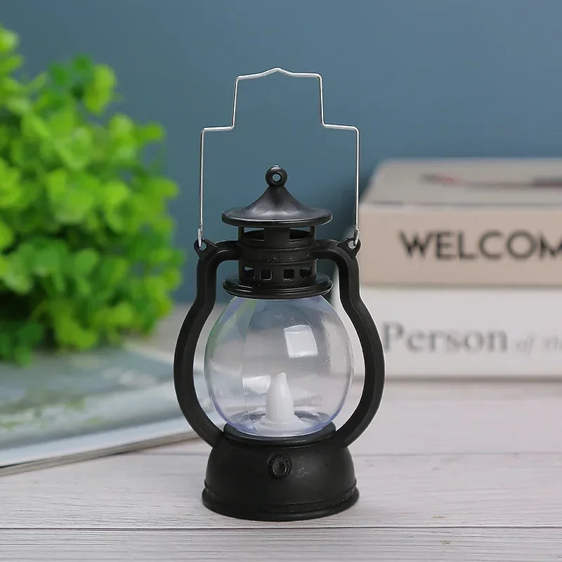 New Retro Portable Lantern Vintage LED Light Christmas Decoration Halloween Electronic Candlestick Bar Atmosphere Layout Light Qme black 4inch