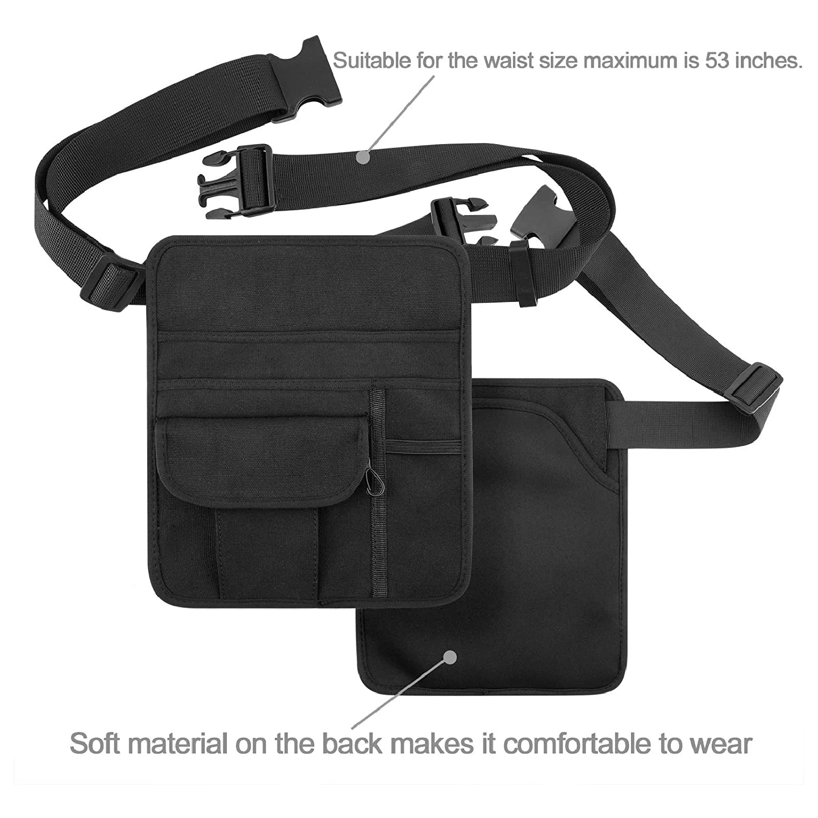 Black 5-pocket Apron Bag Waiter Waitress Restaurant Pocket Organizer Qme