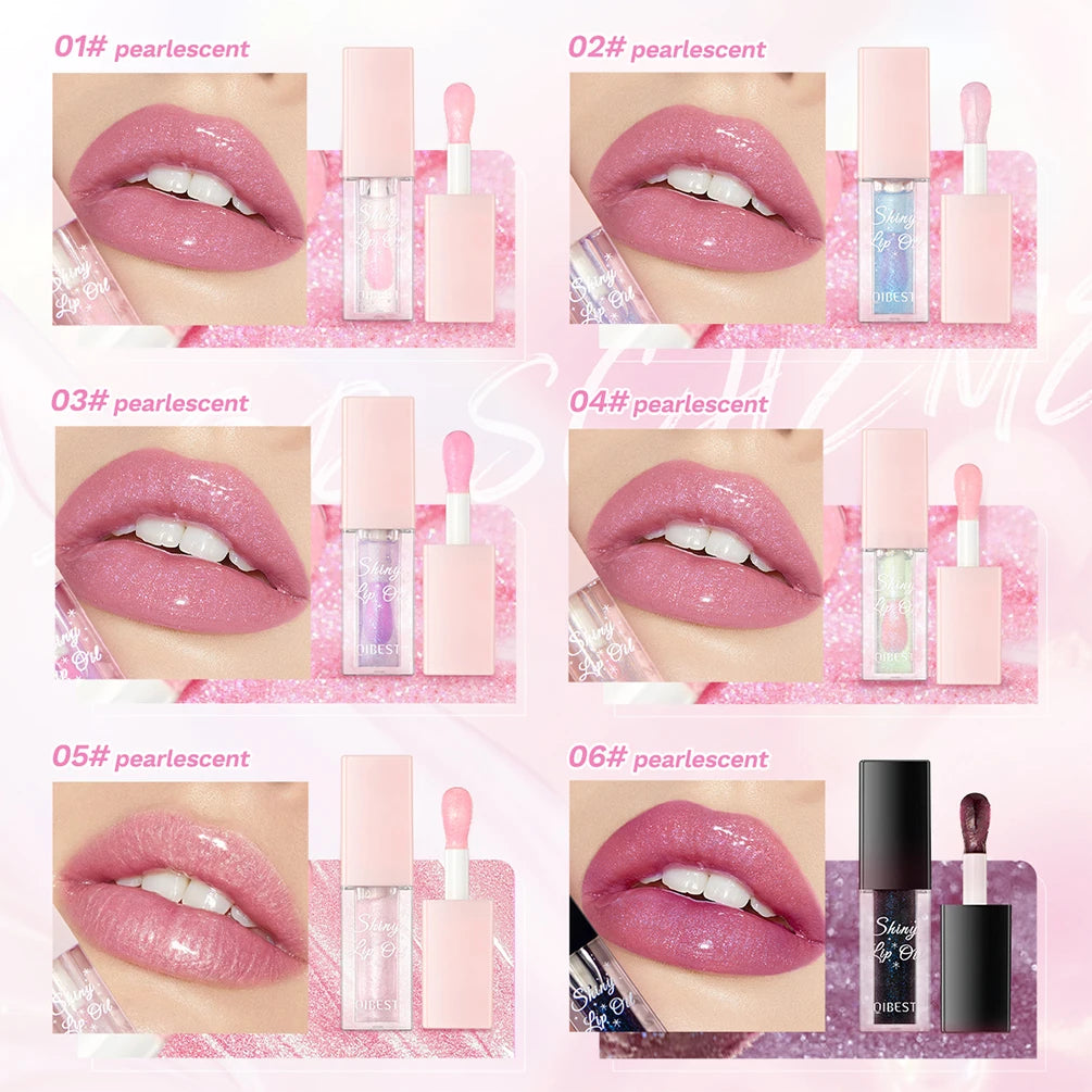 QIBEST Shimmer Lip Oil Gloss Sets Lip Plumper Moisturizing Makeup Color Change Lipgloss Glitter Tint Lip Balm Glossy Cosmetics Qme