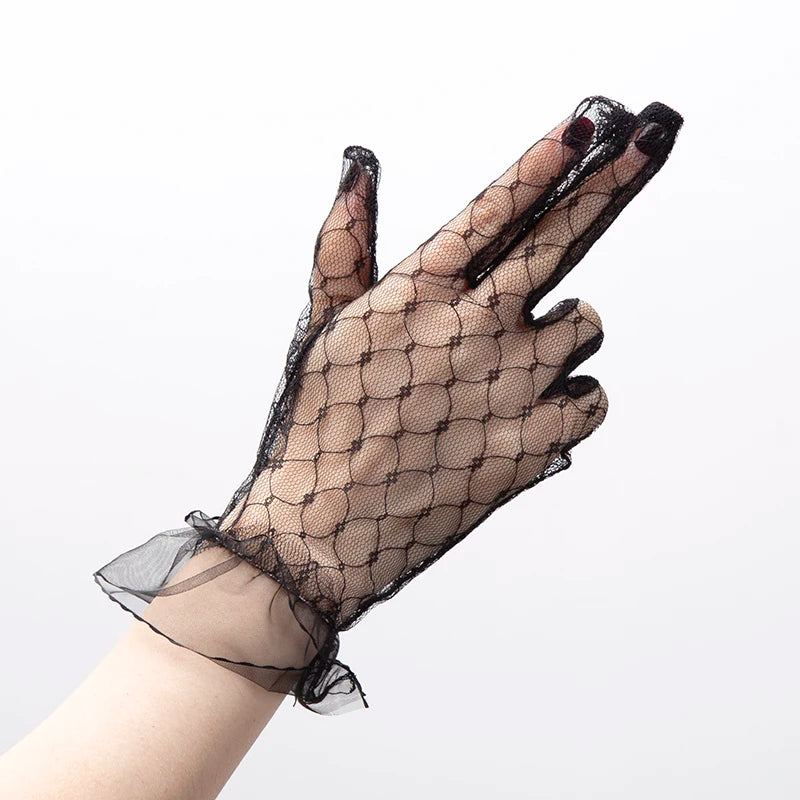 1 Pair Women Sexy Lace Fashion Black Gloves Transparentes Mesh Tulle Qme