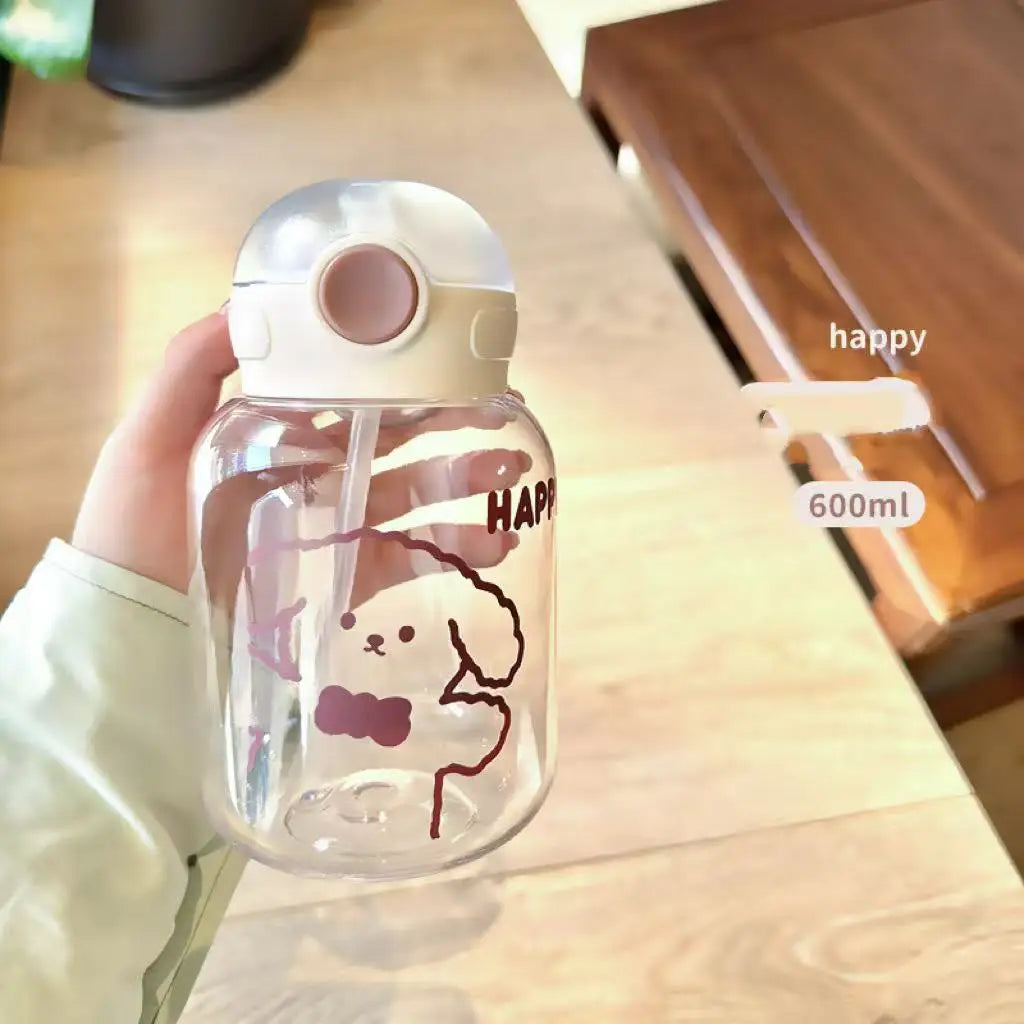 Ins Cute Plastic Straw Cup High-value Summer Portable Water Bottle Qme brown