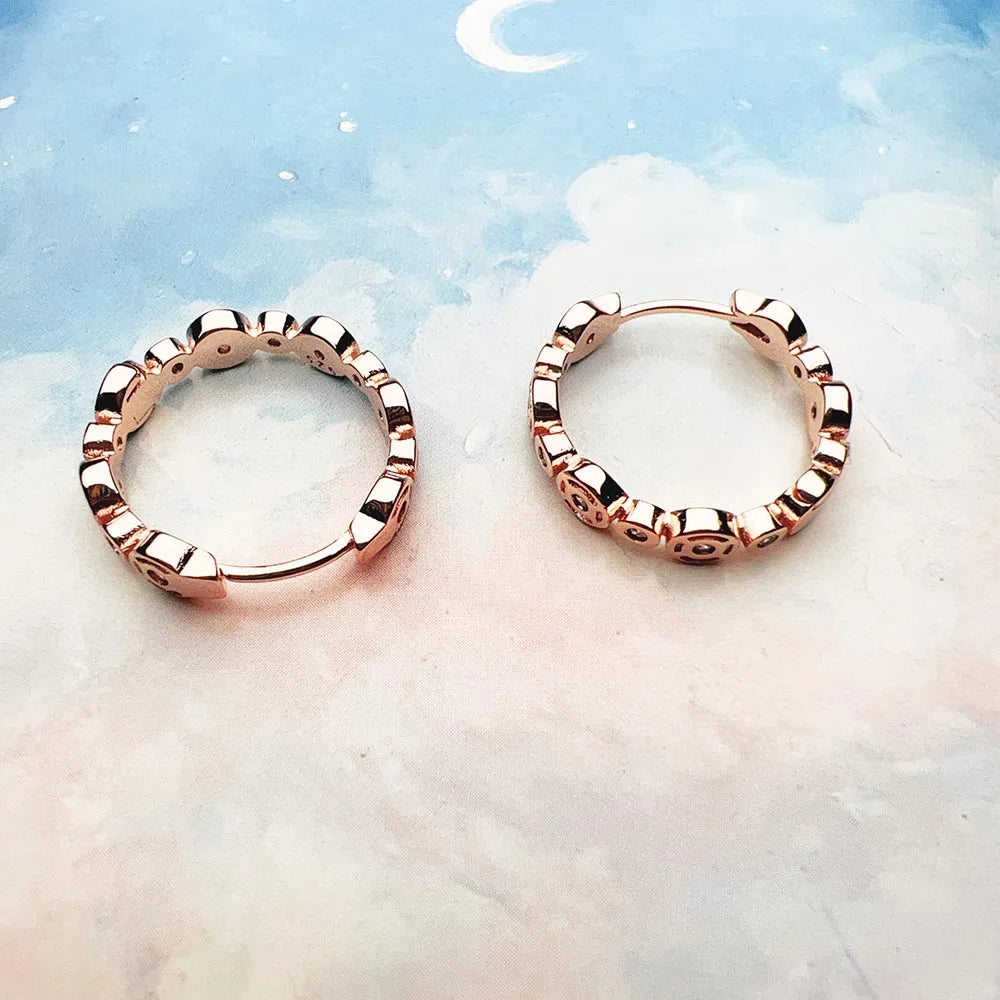 Rose Gold Creole Circles Hinged Hoop Earrings Europe Style Glam Trendy Fine Jewerly For Women Gift In 925 Sterling Silver Qme