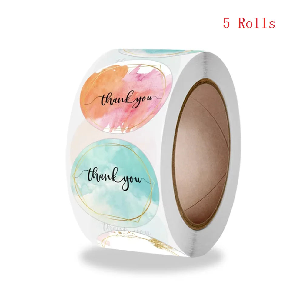 500pcs/Roll Thank You Stickers 2.5cm Cute Pink Gold Labels For Small Business Or Wedding Gift Decor Stationery Packaging Sticker Qme 5 ROLLS 25mm